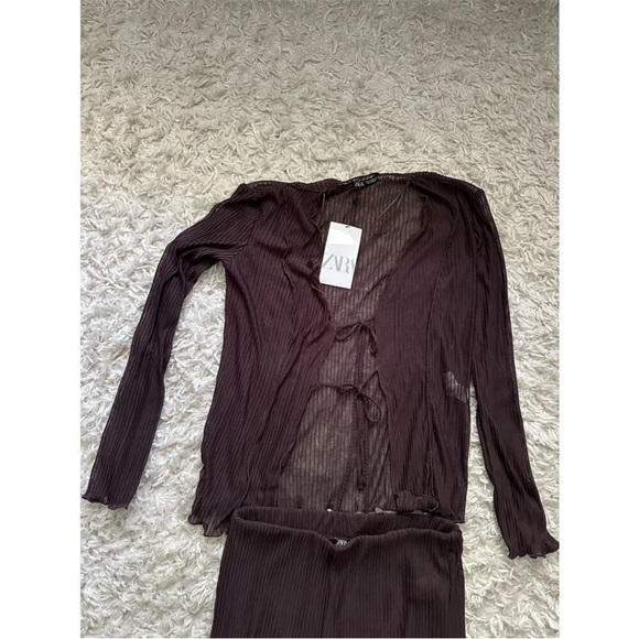 Zara Brown Sheer Pants & Top Set - Picture 3 of 5